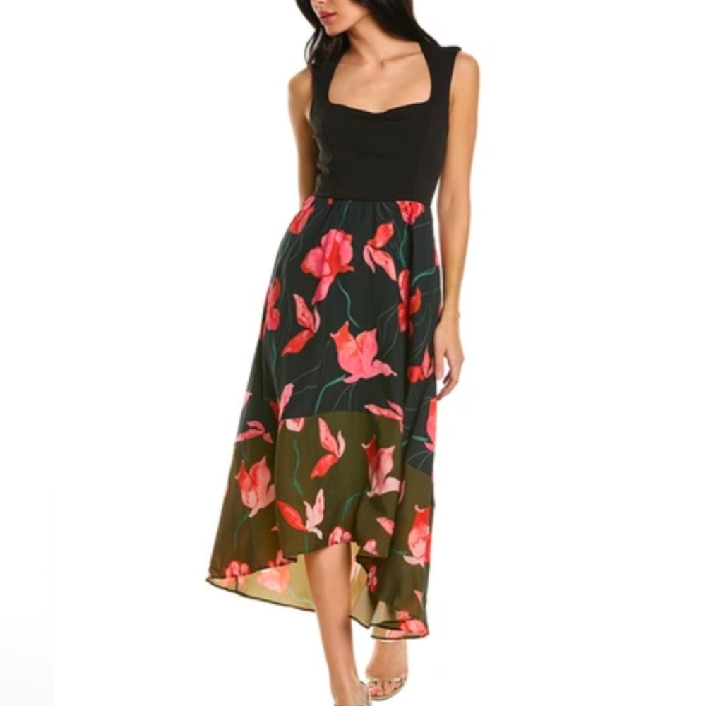 Hutch Black Top Floral High-Low Dress with Pink Flowers